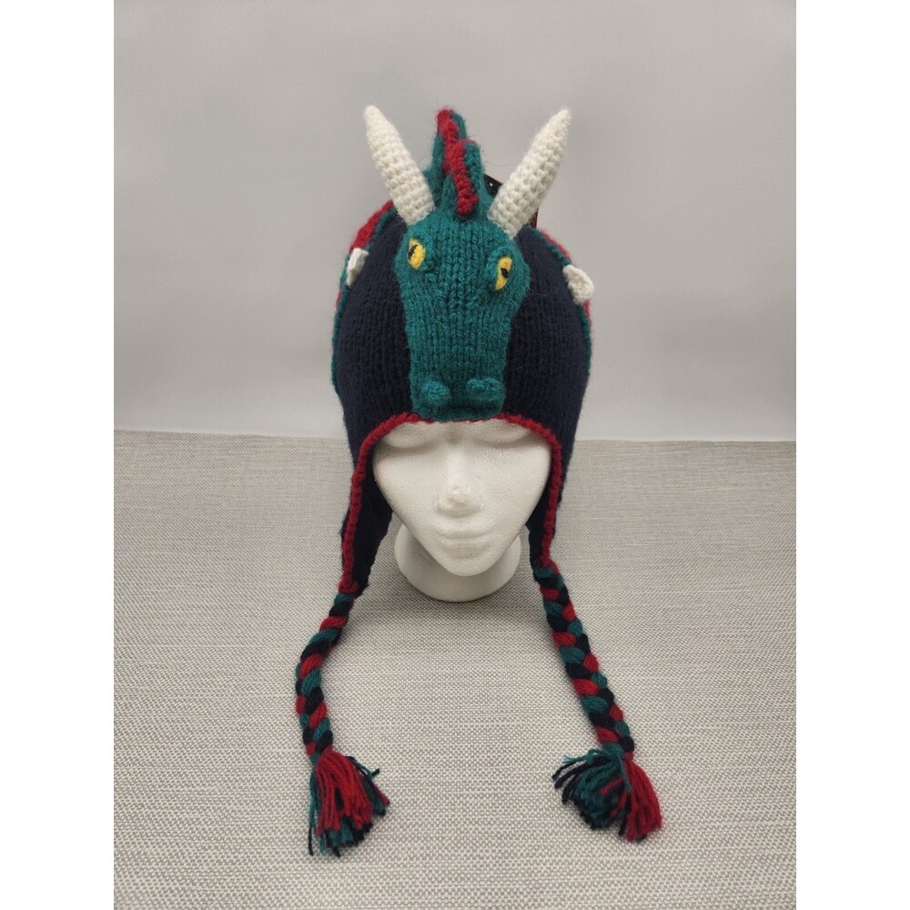 Andes Gifts Girls Dragon Knit Hat Acrylic Alpaca Winter Snow Fleece Lined